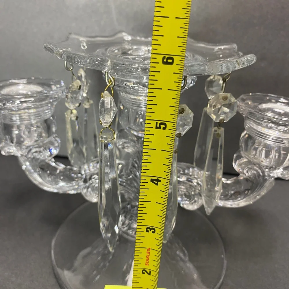 VTG Crystal 2 Arm Candelabra Clear Glass 3 Candle Holder Elegant Christmas Table